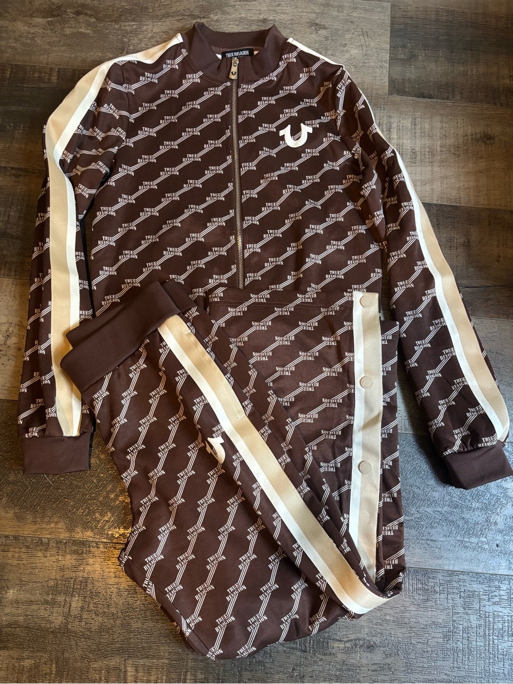 True Religion Brown Track Jacket size S and Snap-Accent Pants size XS Set
